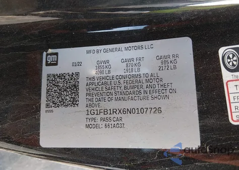 2022 Chevrolet Camaro Rwd 1Lt z USA, uszkodzony, nr VIN 1G1FB1RX6N0107726